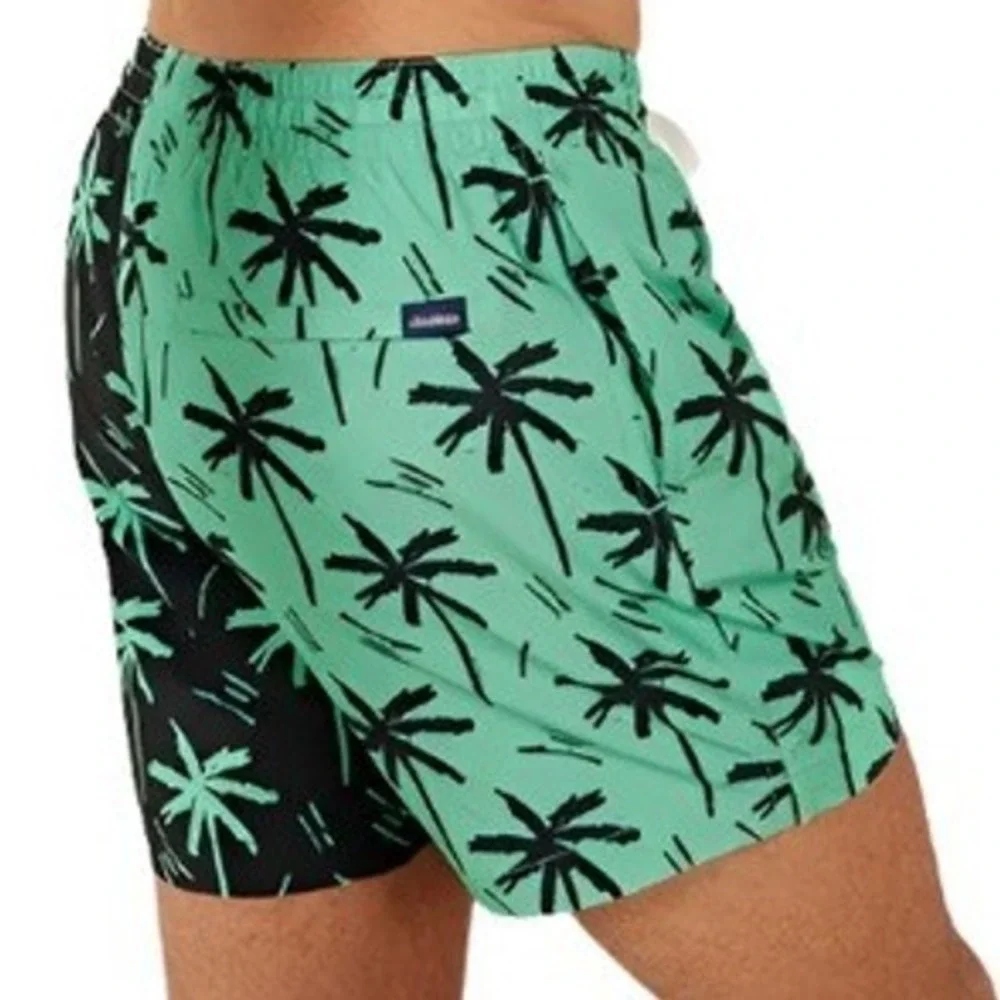 Chubbies Mens Swim Trunks Mint Black Palm Tree Split Design 5.5 Inch Inseam M